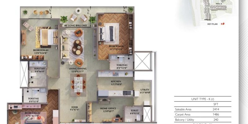 3BHK-Regalia-2244-Prestige-Raintree-Park