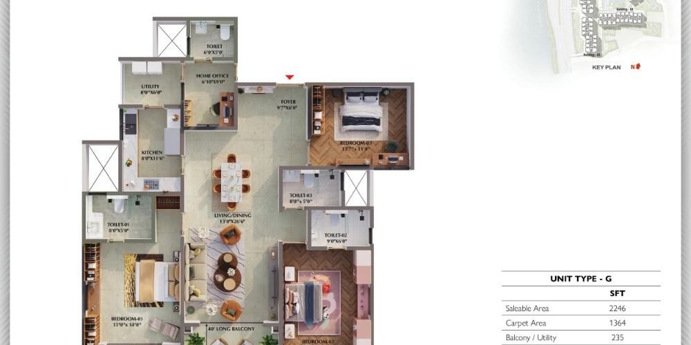 3BHK-Regalia-2246-Prestige-Raintree-Park